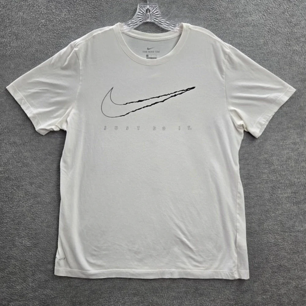 Nike Men‎ Shirt Large White Logo Just Do It Swoosh Graphic Short Sleeve Tee